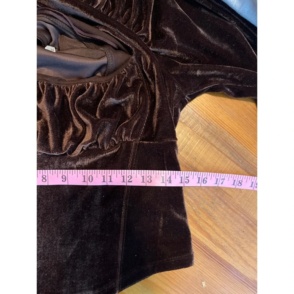 Free People Brown Velvet Puff Sleeve Square Neck Corset Top Women's M